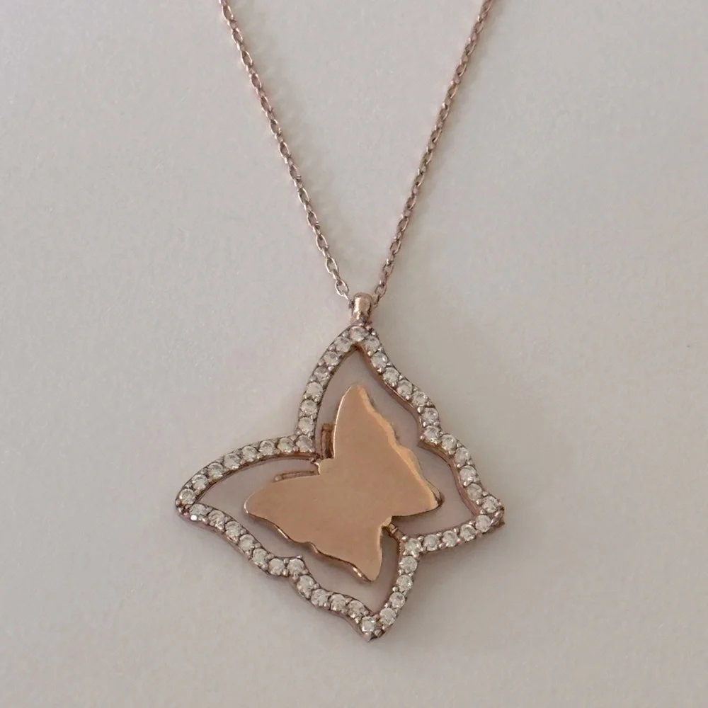 🦋Reversible spinning butterfly 925 silver necklace 14k rose gold plated